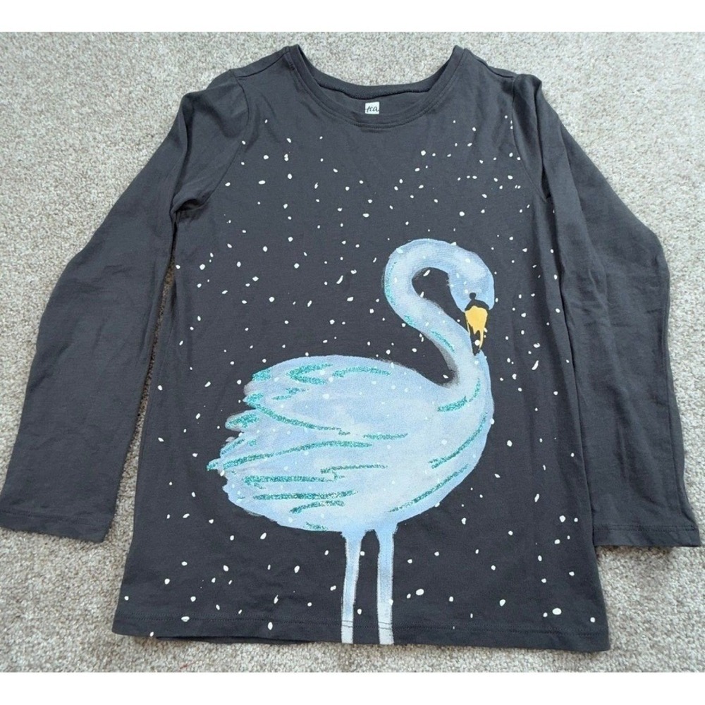 Tea Collection Kids Charcoal Grey Swan Graphic Long Sleeve Cotton Tee Shirt 10